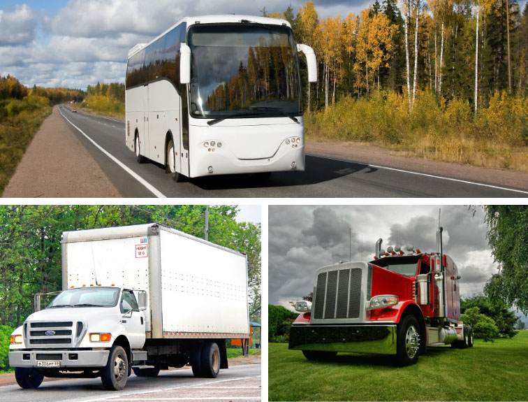 Three different types of Class A and ClassB trucks